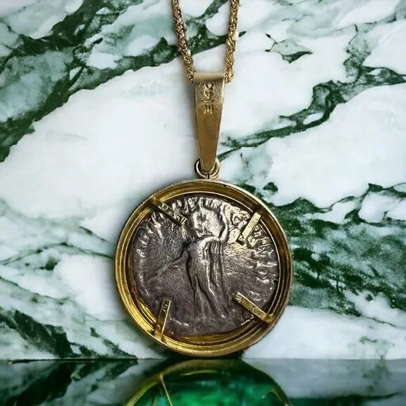 14k Gold Ancient Coin Necklace 18" Silver Roman Emperor Commodus 177-192 AD 5.7g - Picture 13 of 16